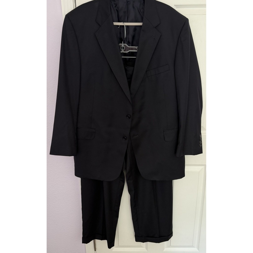 JOS A BANK Men's 48R 38x29 100% WOOL 2 Piece Suit Navy Pleated & Cuffed Pants
